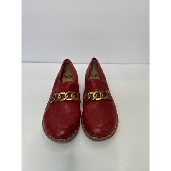Sofft Women's Red Leather Chain Loafers Slip On Comfort Shoes Flats Size 6M - Picture 2 of 14
